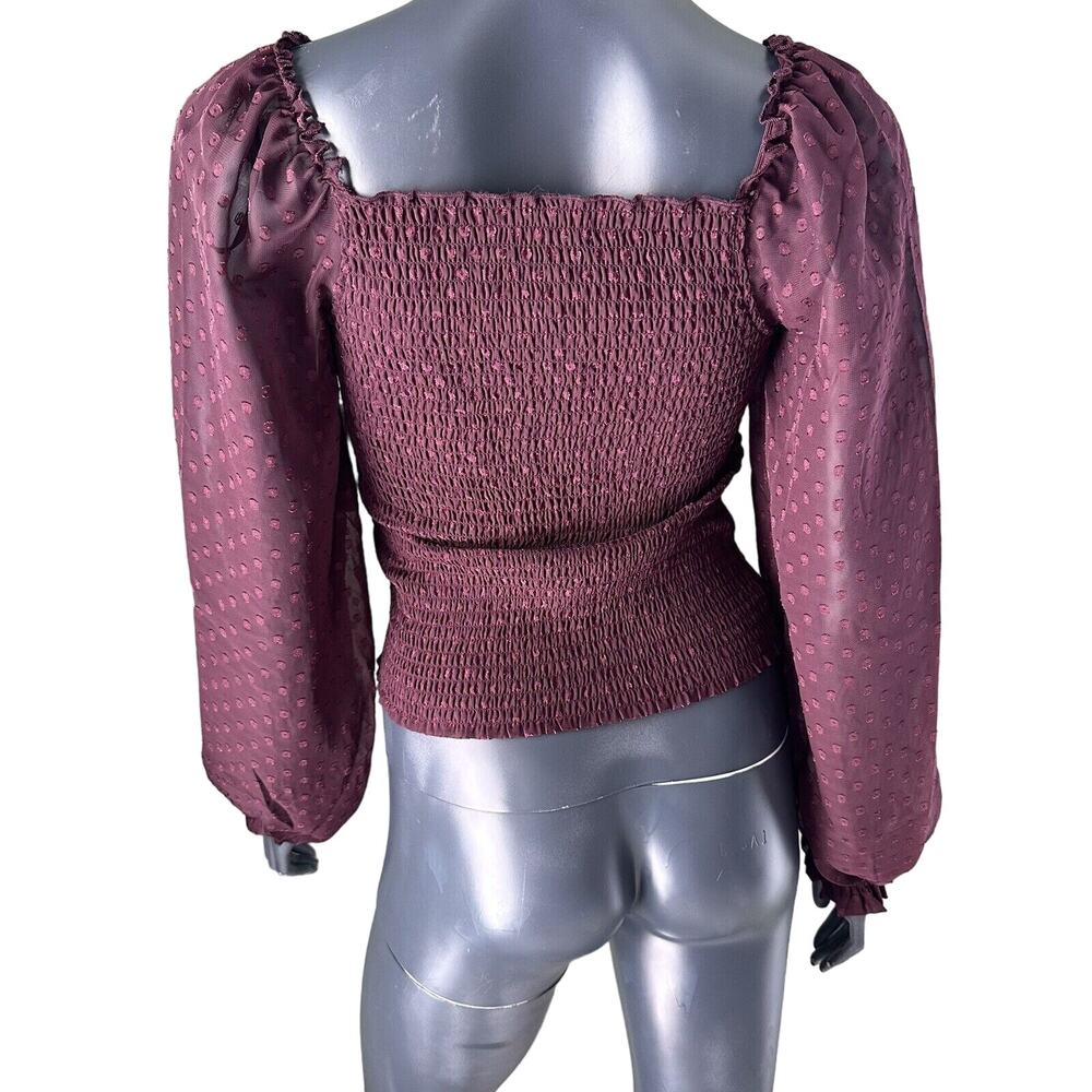 LAUNDRY by Shelli Segal Wine Tasting Square Neck Smocked Blouse Swiss Dot XS NWT - Picture 9 of 12